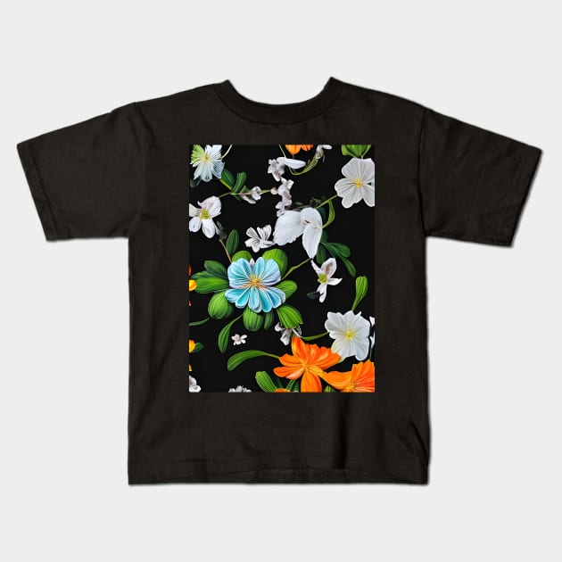 Colorful meadow flowers on a dark background II Kids T-Shirt by Hujer